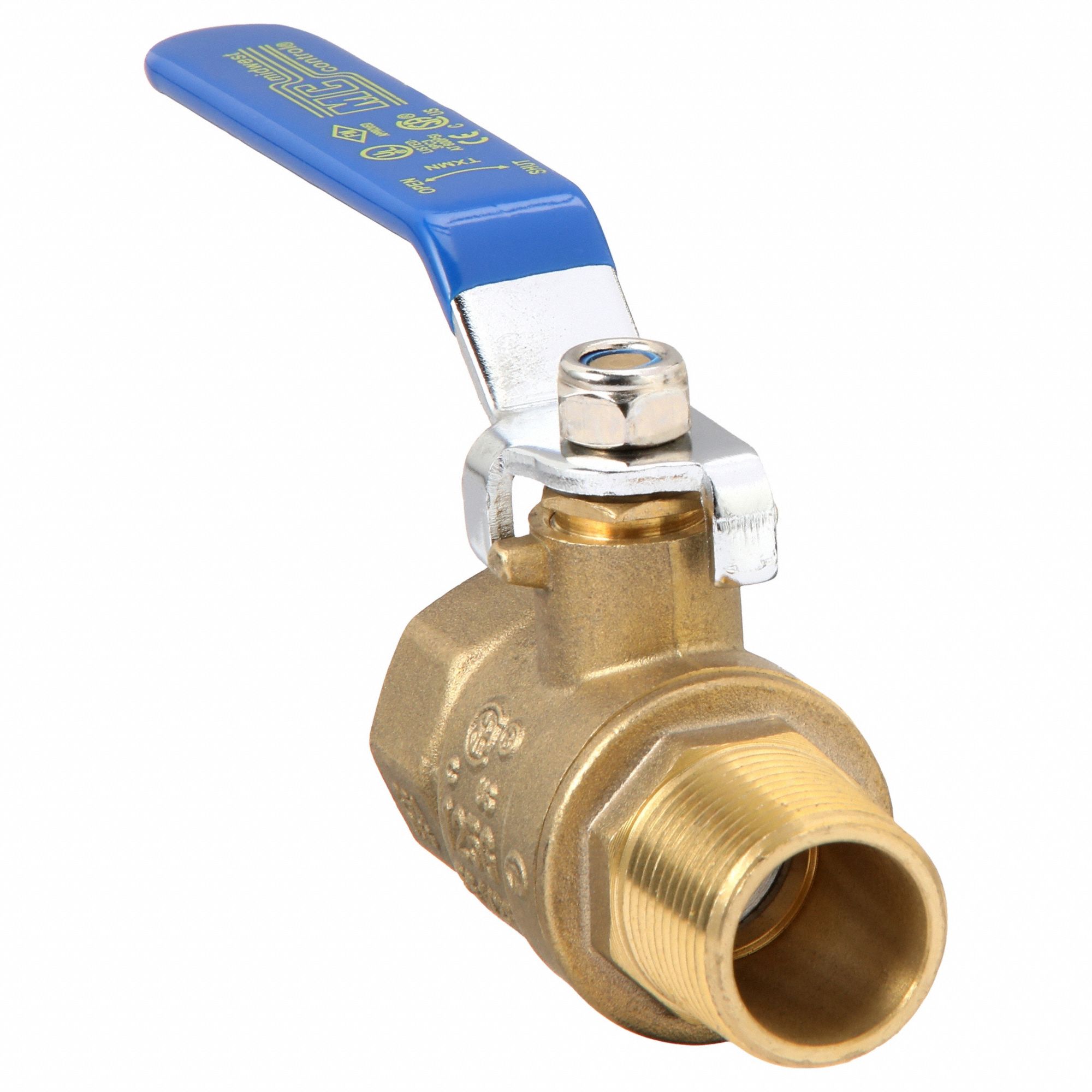 Manual Two-Way Ball Valve: 3/4 in, Straight, MNPT x FNPT, Full Port Ball Port, Lever