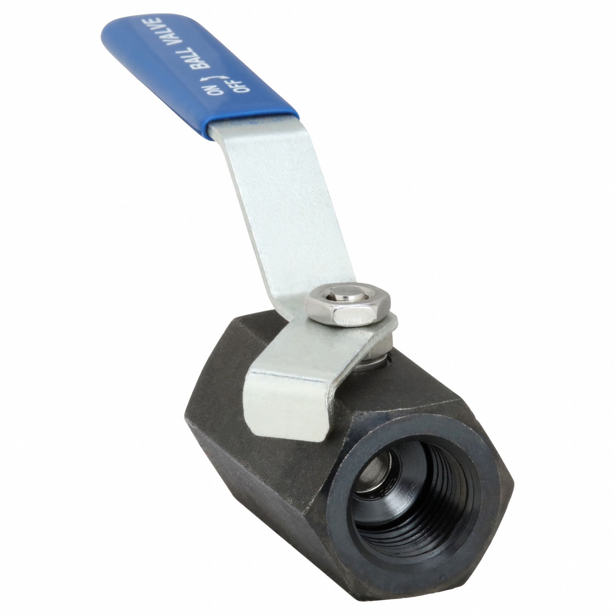 Manual Two-Way Ball Valve: 3/8 in, Carbon Steel, Straight, FNPT x FNPT, One-Piece