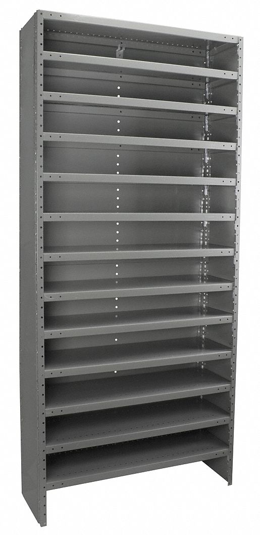 Metal Shelving: 36 in x 12 in x 79 in, 1 Sided, Open, 13 Shelves