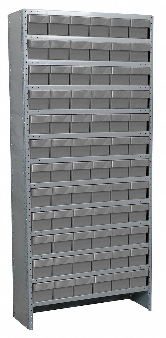 AKRO-MILS, 36 in x 12 in x 79 in, 1 Sided, Enclosed Bin Shelving ...