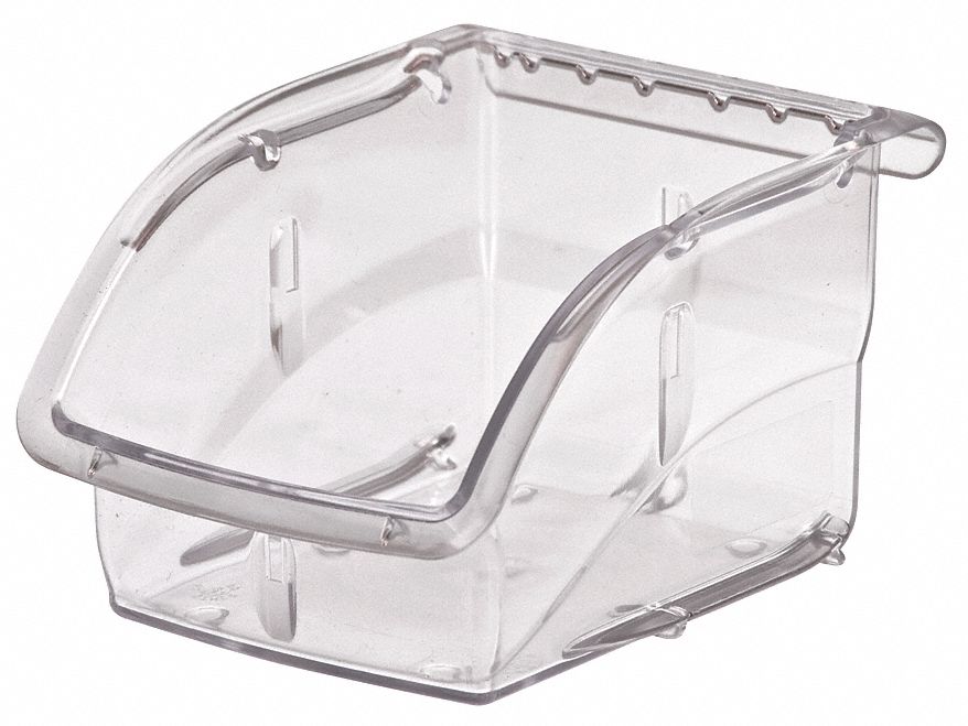 Hang and Stack Bin: 4 1/8 in x 5 3/8 in x 3 1/4 in, Clear, Label Holder Included, 305A1