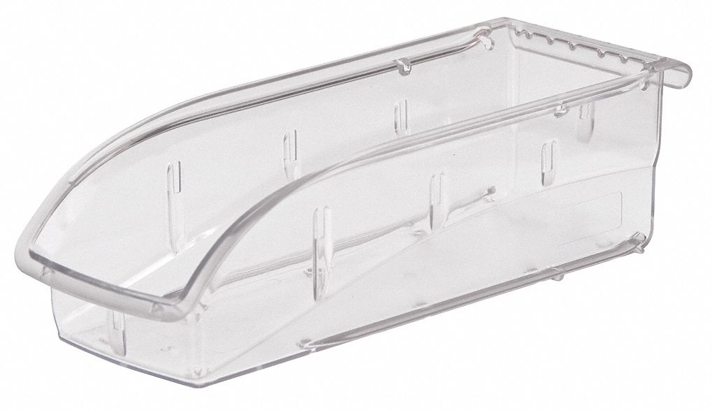 Hang and Stack Bin: 4 1/8 in x 10 7/8 in x 3 1/4 in, Clear, Label Holder Included, 305A5