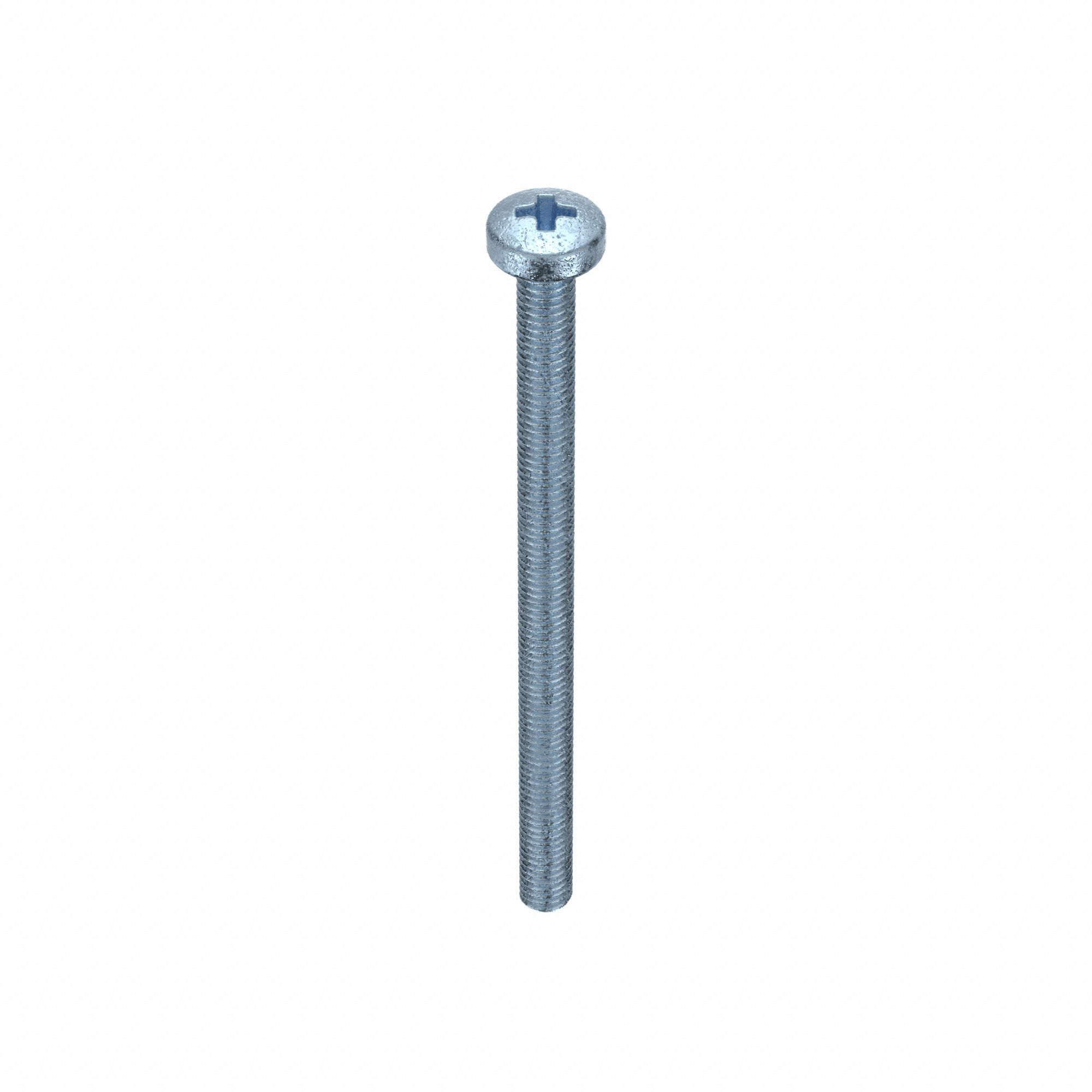 Machine Screws: M3x0.50 Thread Size, 45 mm Lg, Steel, Zinc-Plated, Pan, Phillips, 100 PK