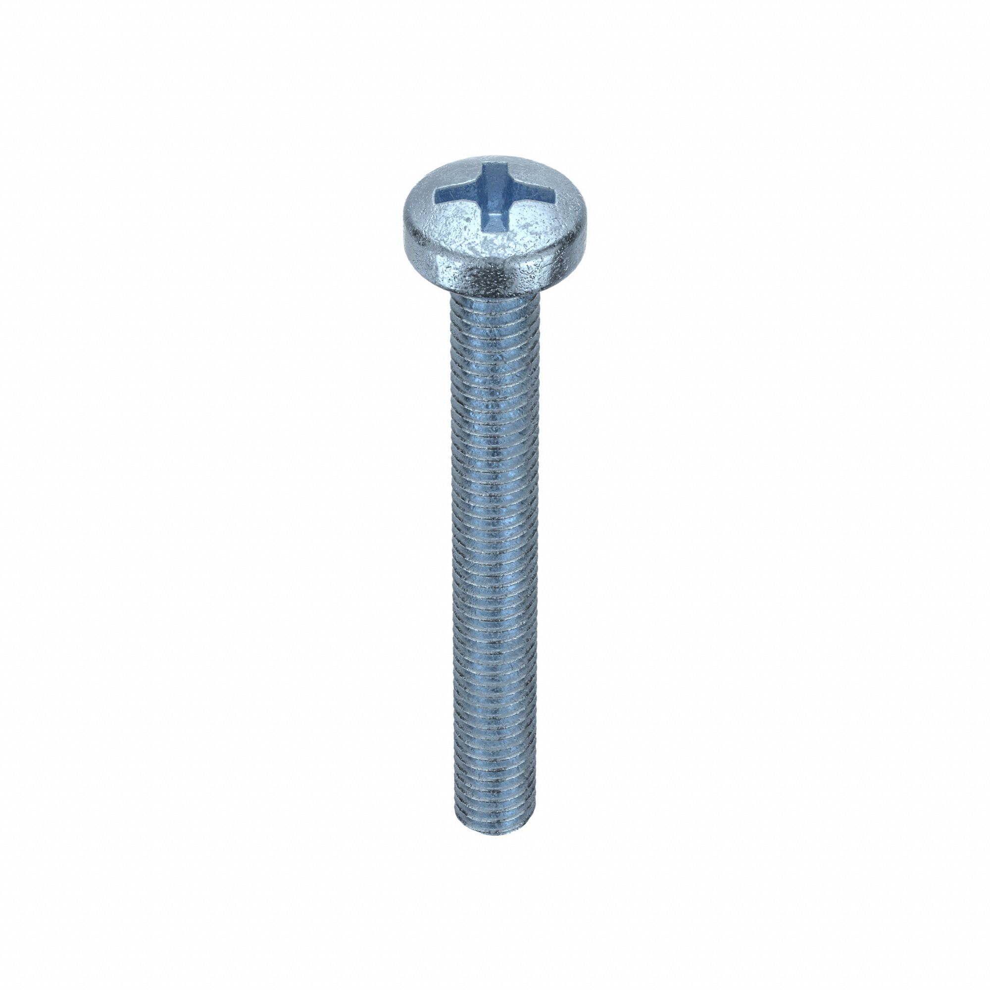 Machine Screws: M3.5x0.60 Thread Size, 30 mm Lg, Steel, Zinc-Plated, Pan, Phillips, 25 PK