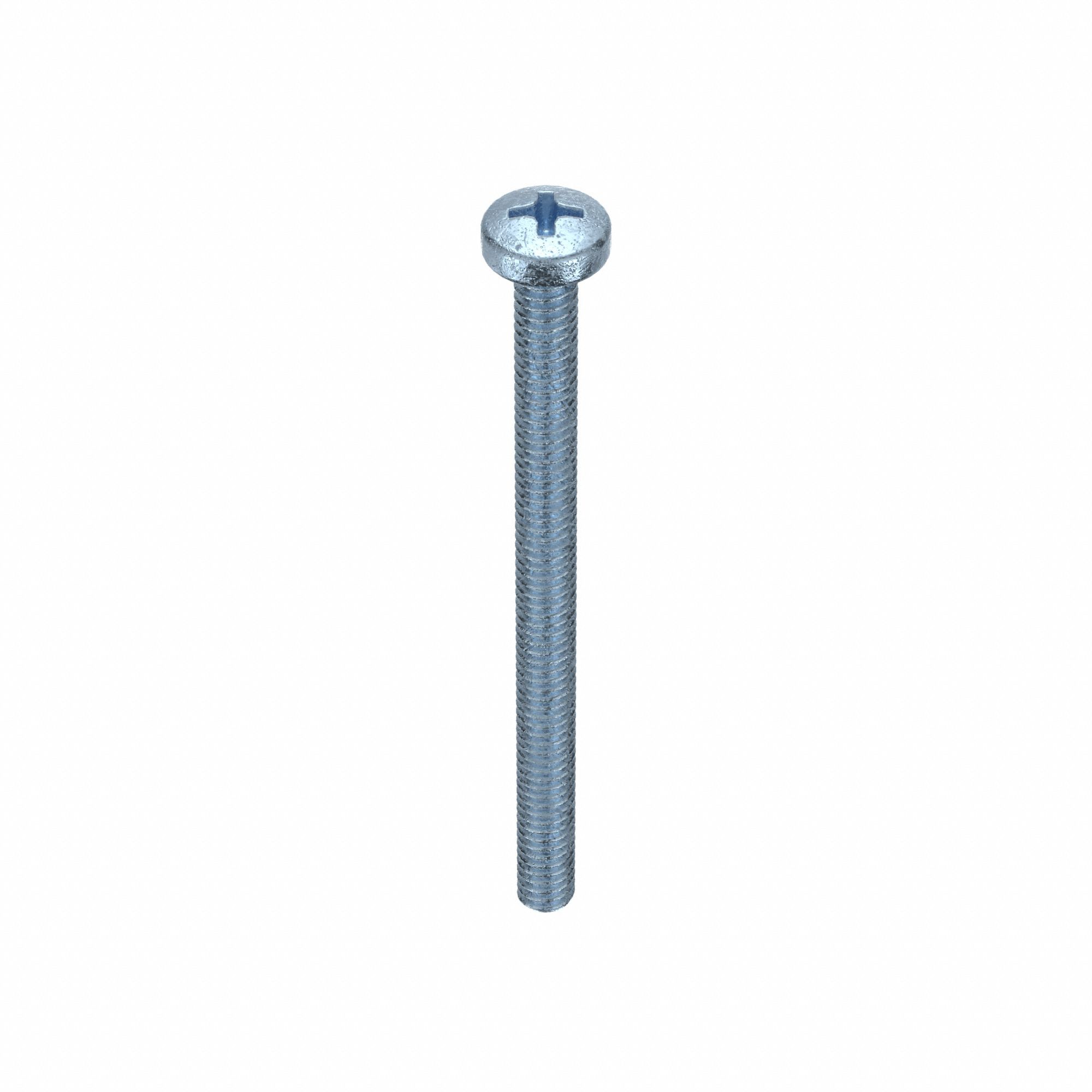 MACHINE SCREW, M4 THREAD SIZE, 55MM L, STEEL, ZINC PLATED, PAN, PHILLIPS, METRIC, 25 PK