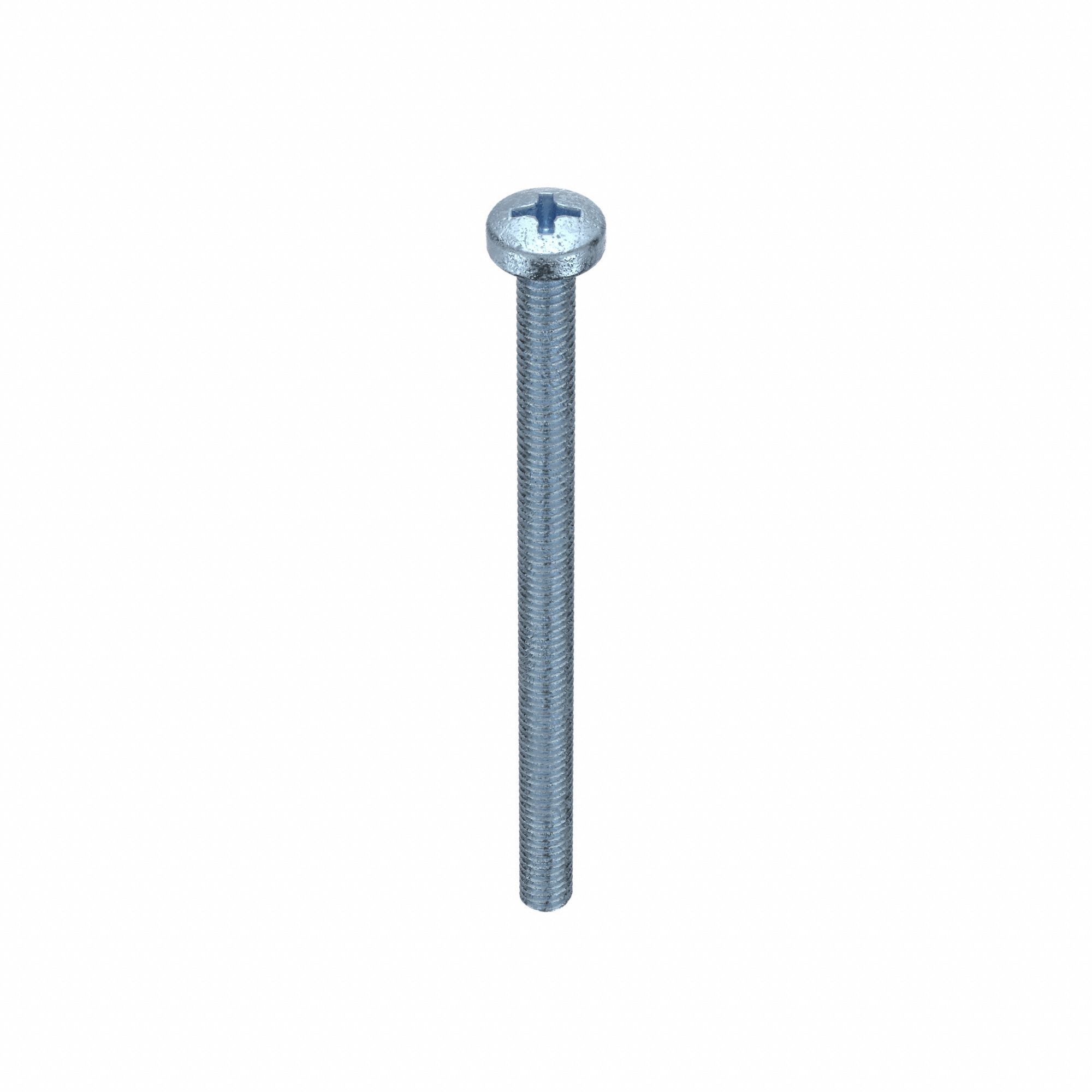 Machine Screws: M4x0.70 Thread Size, 60 mm Lg, Steel, Zinc-Plated, Pan, Phillips, 25 PK