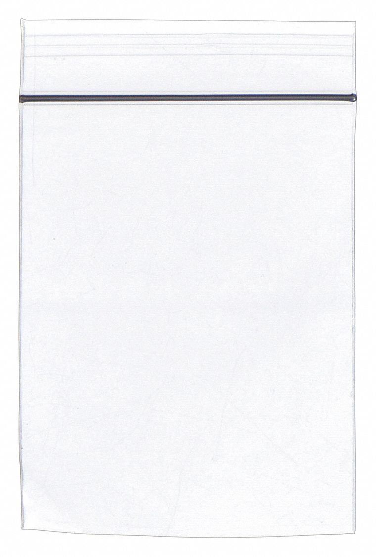 RECLOSABLE POLY BAG, 2 MIL THICK, 3 IN W, 4 IN L, BAG, ZIP, 100 PK