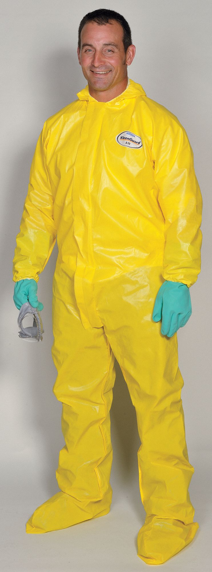 Raytex Yellow Disposable Chemical Protection Coveralls with Hood Elastic Cuffs Serged Seam Front Double Zipper Closure Double Kneestrap Suits for Hazardous Processing Cleaning Workwear 2XL 