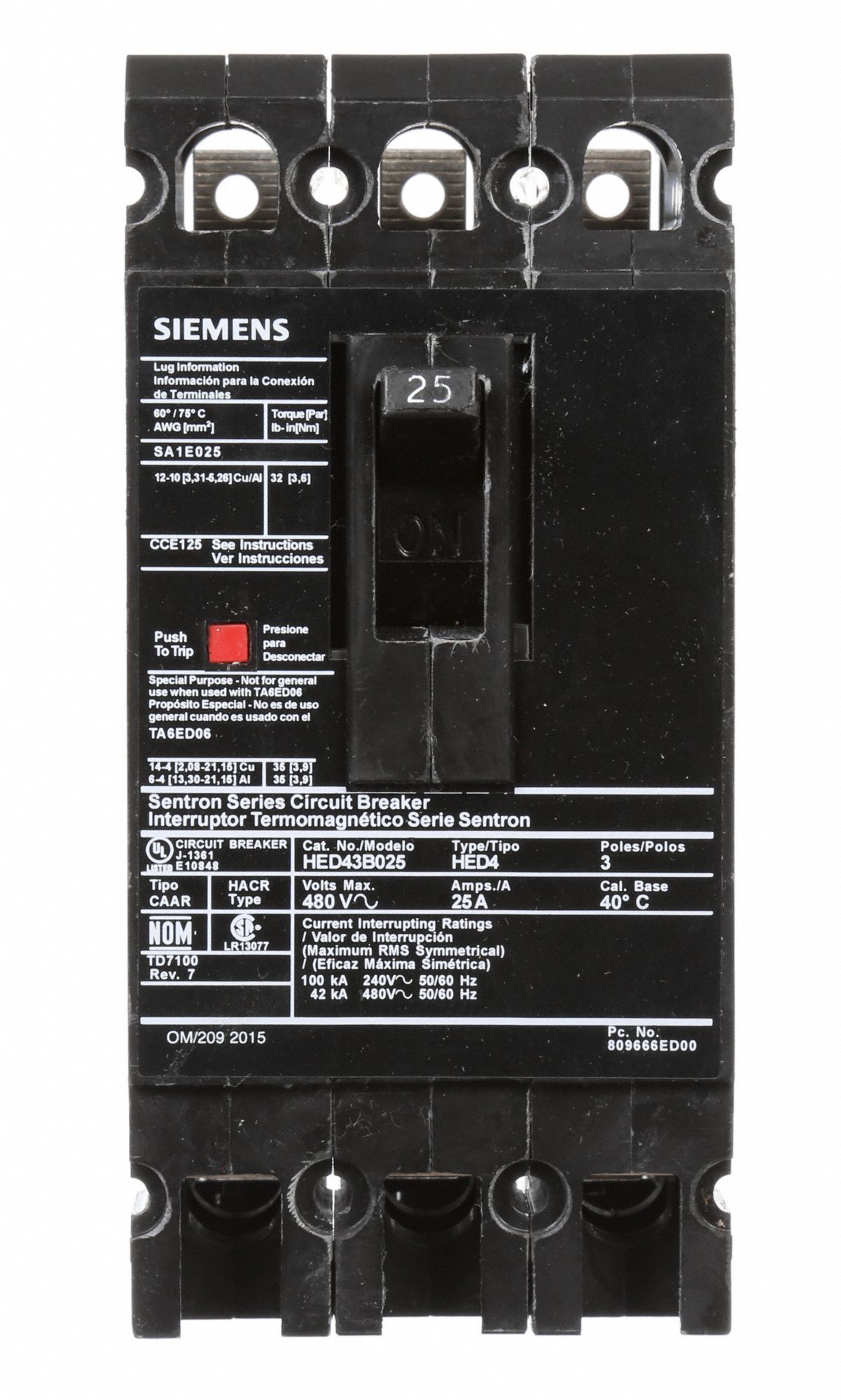 SIEMENS Molded Case Circuit Breaker: 25 A Amps, 42kA At 480V AC, Fixed ...