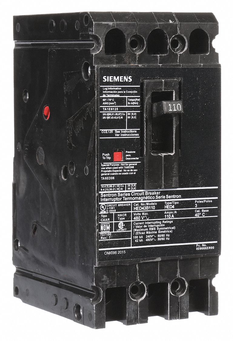 Molded Case Circuit Breaker: 110 A Amps, 42kA at 480V AC, Fixed, Load Side Lug, ABC