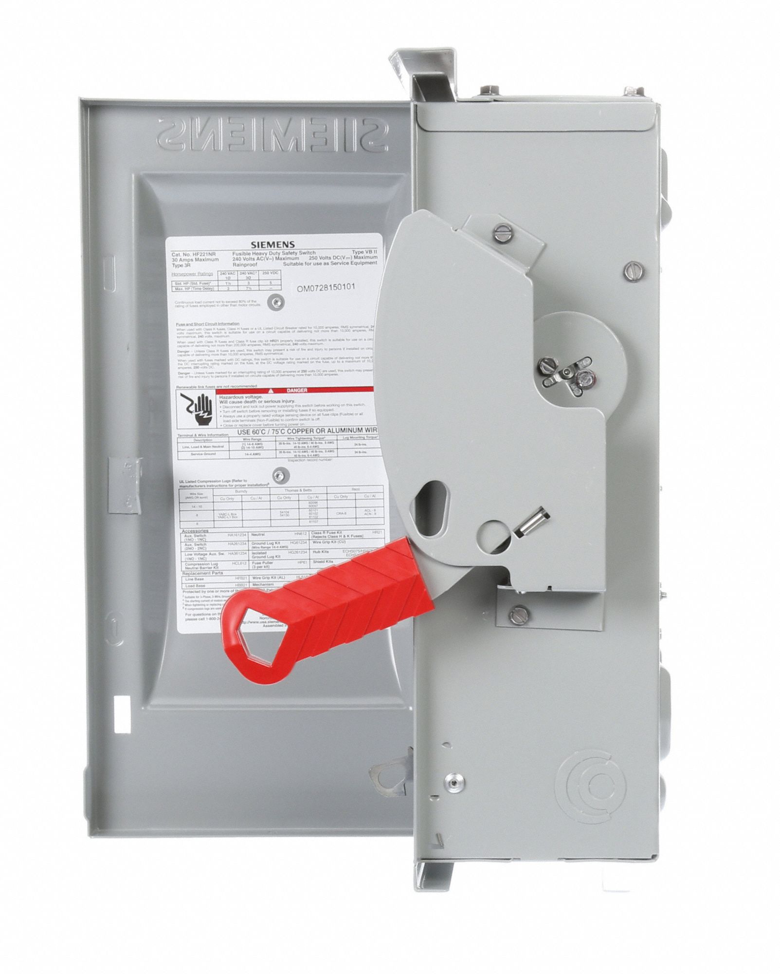 SIEMENS Safety Switch, Fusible, Heavy, 240V AC Voltage, 1 Phase, 71/2