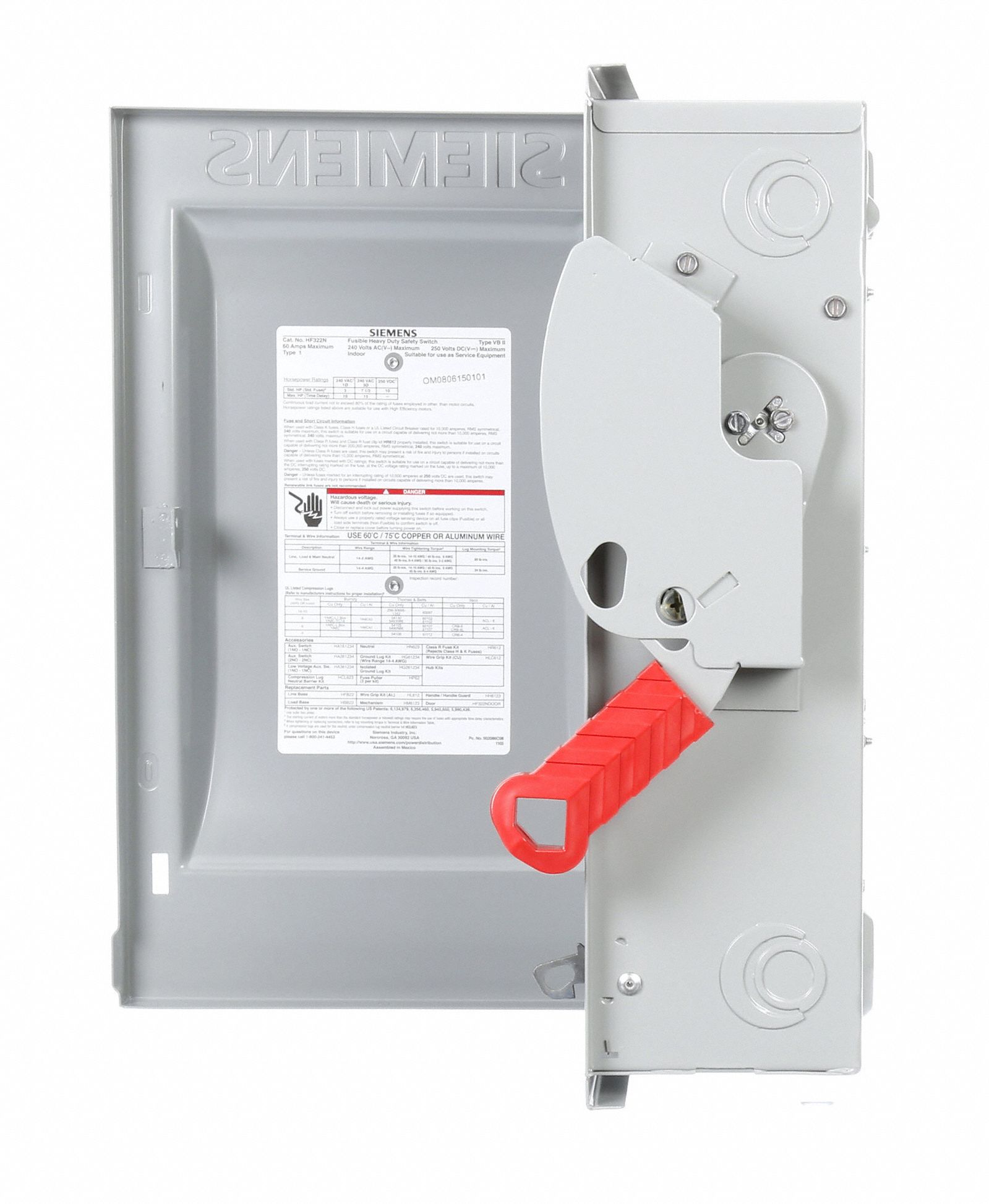 SIEMENS Safety Switch, Fusible, Heavy, 240V AC Voltage, Three Phase, 15