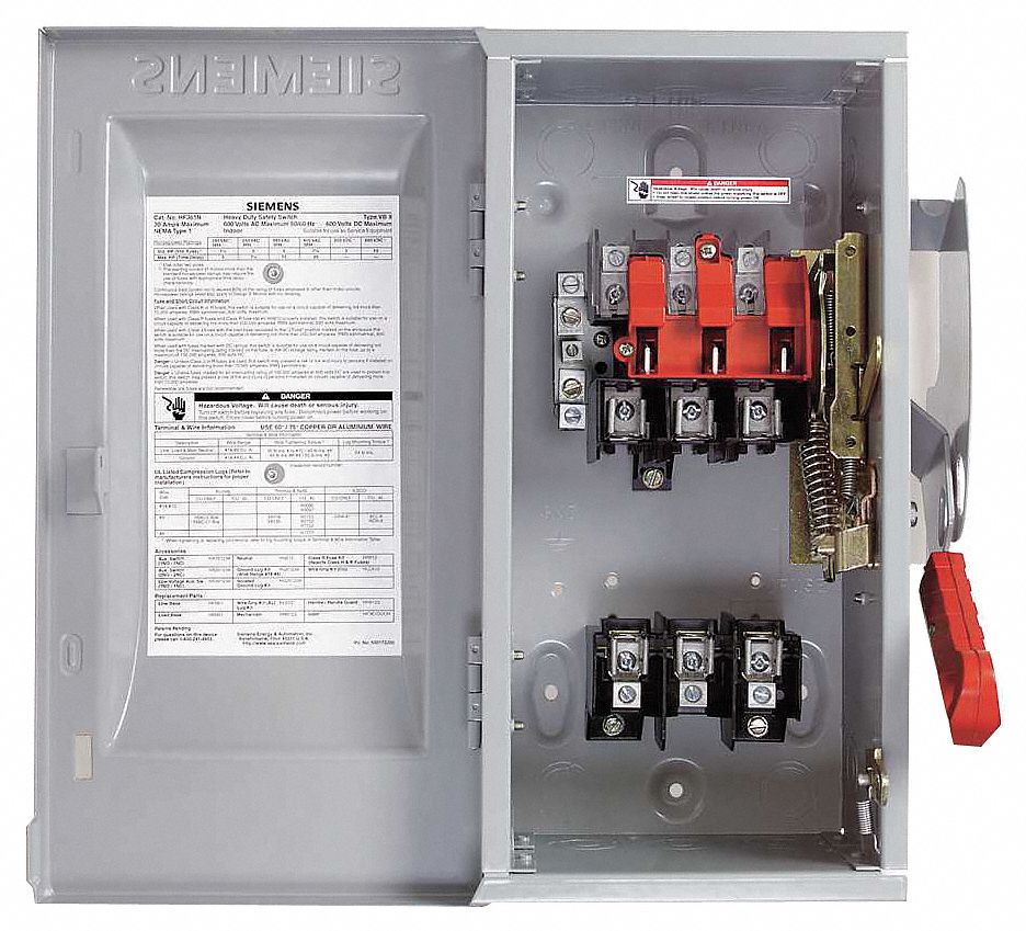 SIEMENS Safety Switch, Fusible, Heavy, 600V AC Voltage, 3 Phase, 20 hp 600V AC HP 6GND3