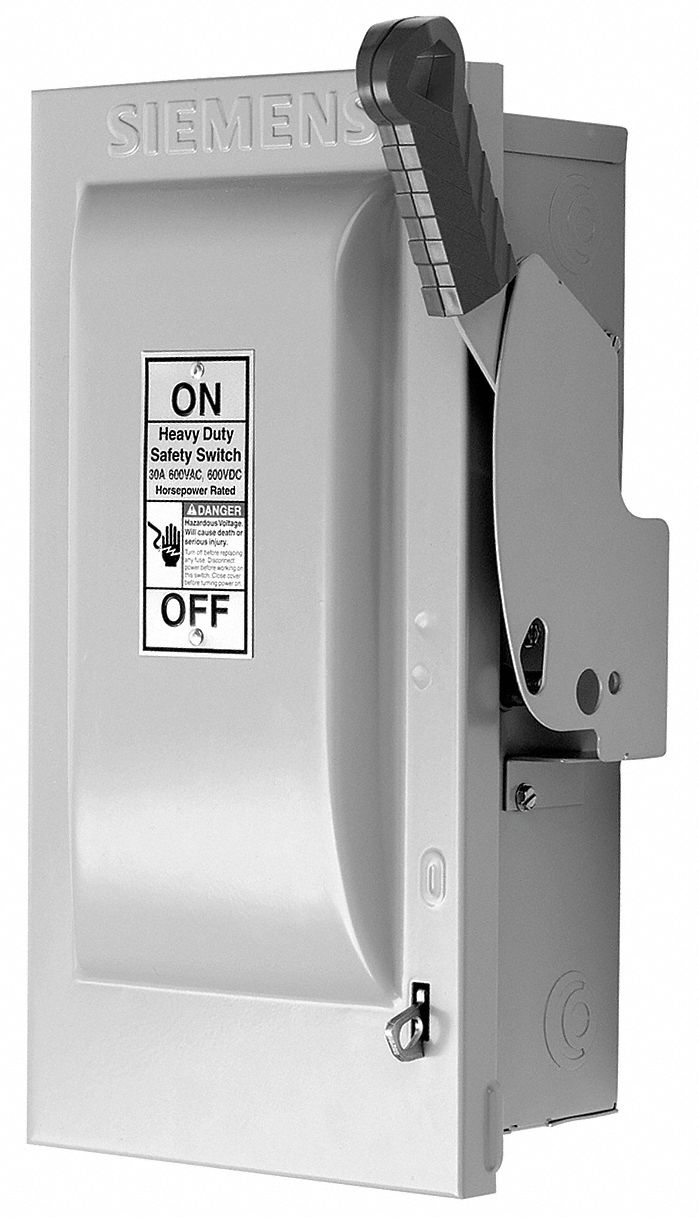 Safety Switch: Fusible, 30 A, Three Phase, 600V AC, Galvanized Steel, Indoor