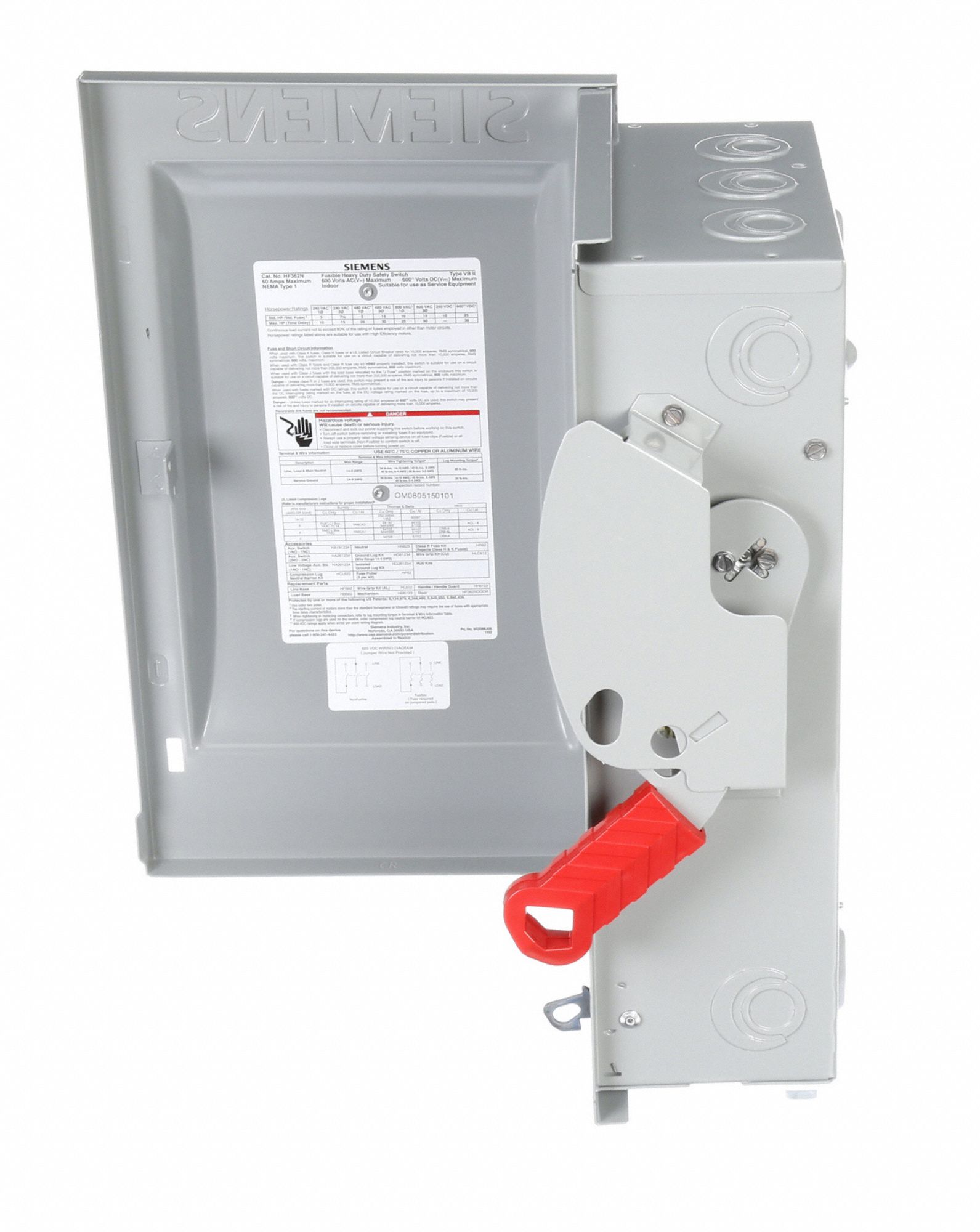 SIEMENS Safety Switch 60 A Amps AC, 50 HP 600V AC, 1, 3 Poles, 4