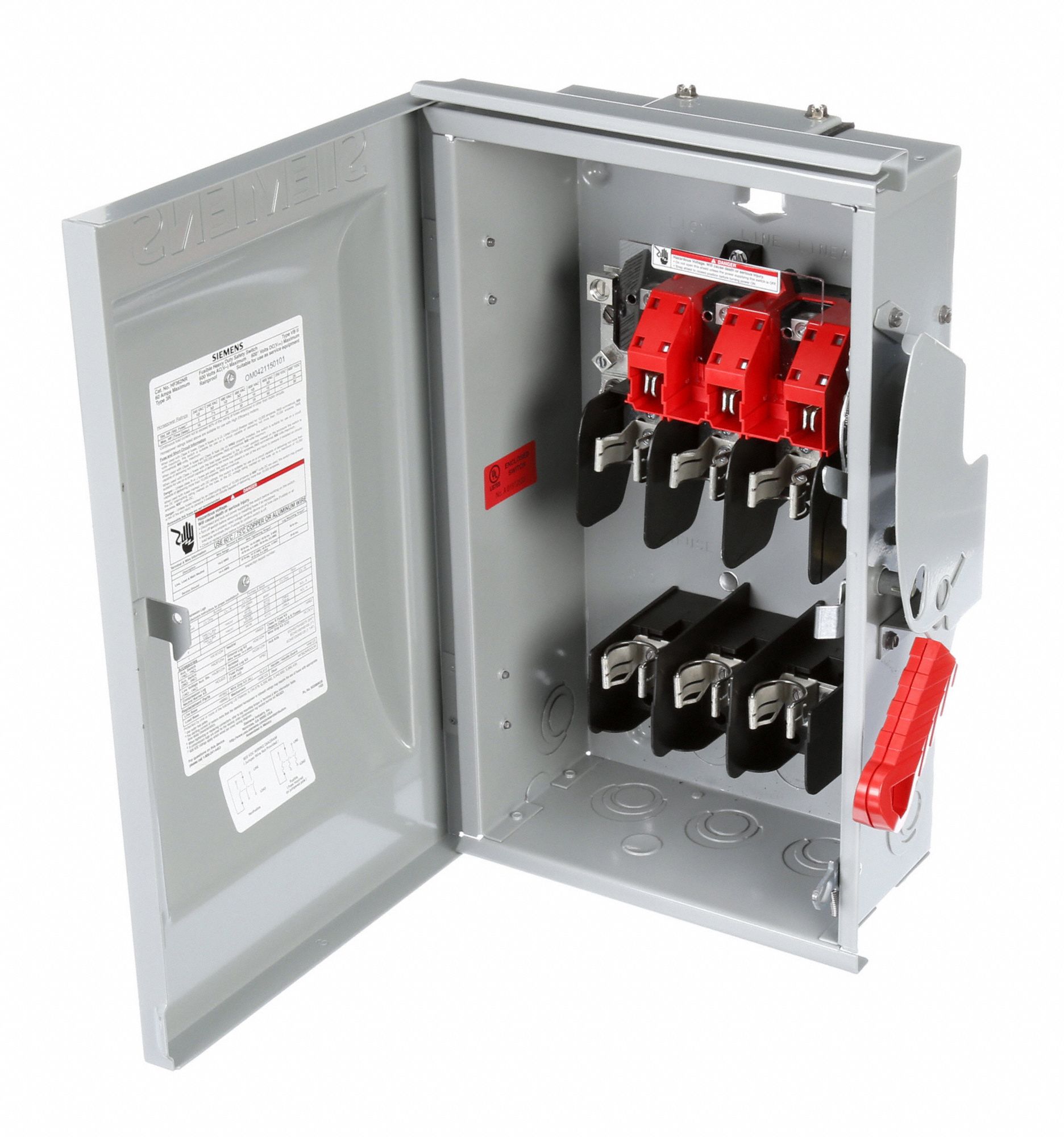 SIEMENS Safety Switch: 60 A Amps AC, 50 HP @ 600V AC, 3R, 3 Poles, 4 ...