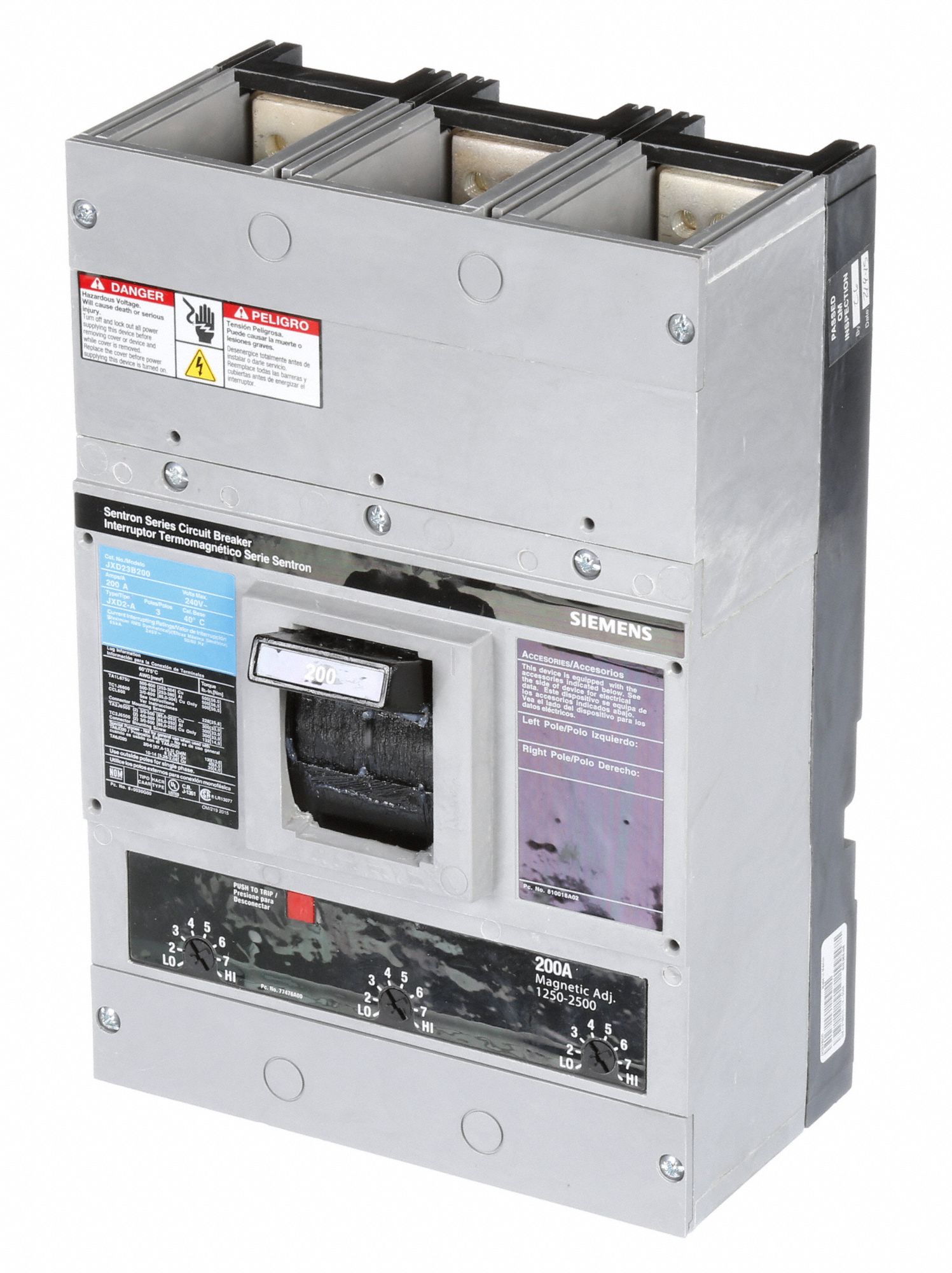 SIEMENS Molded Case Circuit Breaker 200 A Amps, 65kA at 240V AC, Fixed, Lug, ABC 6GNG4