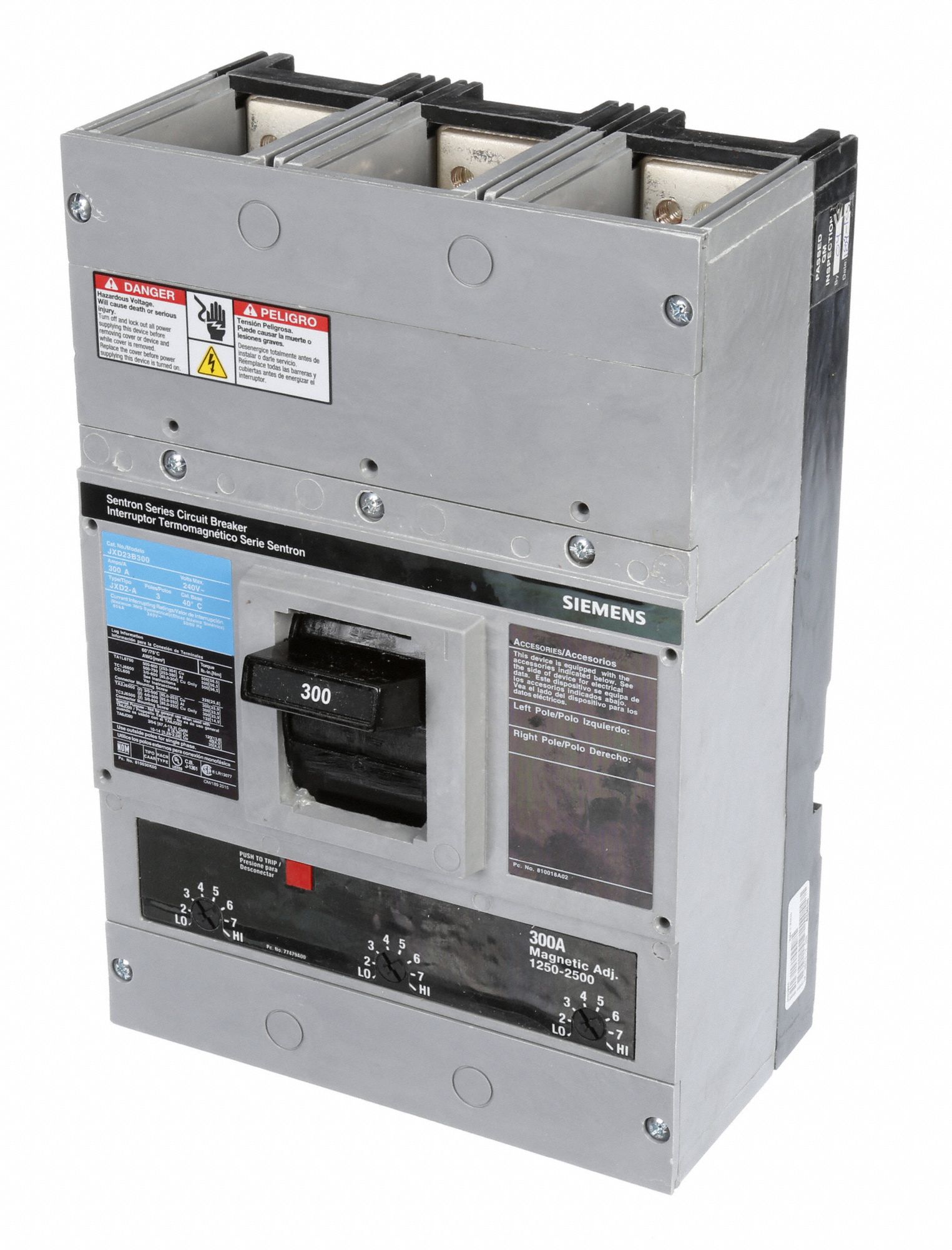 SIEMENS Molded Case Circuit Breaker: 300 A Amps, 65kA at 240V AC, Fixed