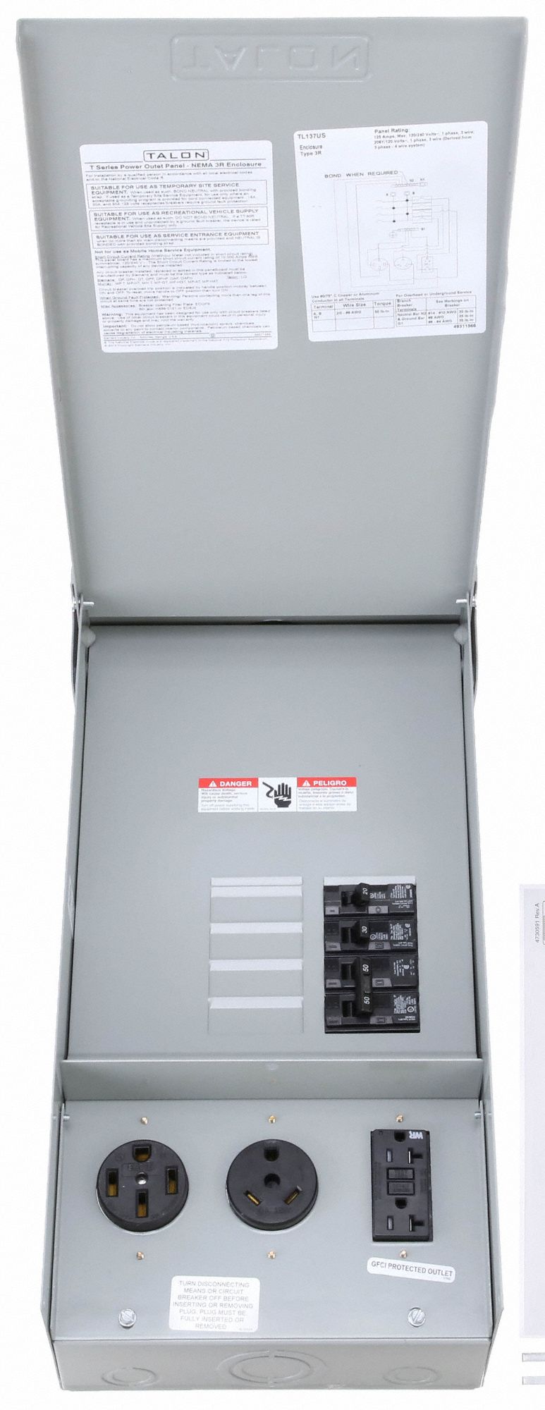 SIEMENS Temporary GFCI Outlet Panel: 125 A Amps, 120/240V AC, Single ...