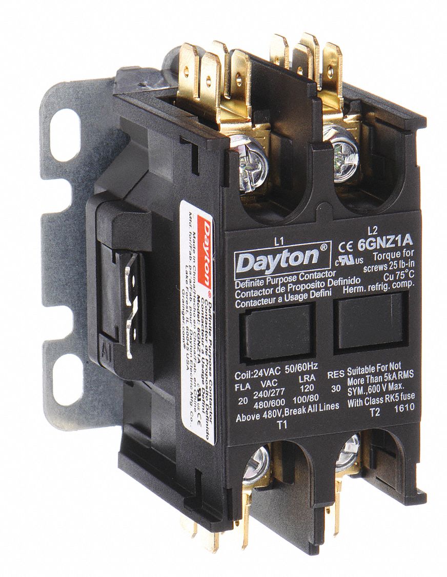 DEFINITE PURPOSE MAGNETIC CONTACTOR, 2 POLES, 120V AC, 20 A, NON-REVERSING