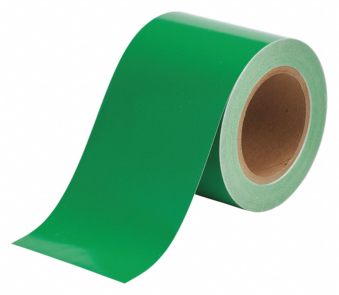 Pipe Marking Tape: Green, 4 in Wd, 90 ft Roll Lg, Vinyl, 4 in Roll Wd, 1, 080 in Lg