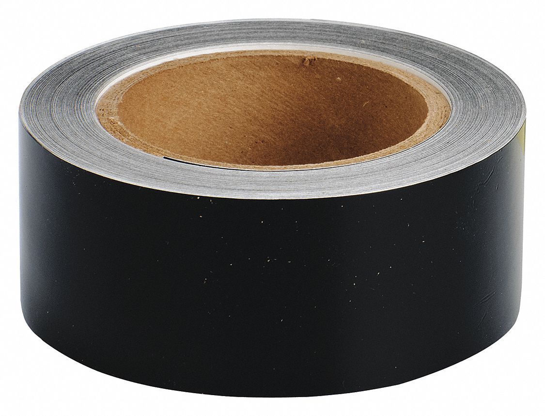 Pipe Marking Tape: Black, 2 in Wd, 90 ft Roll Lg, Vinyl, 2 in Roll Wd, 1, 080 in Lg