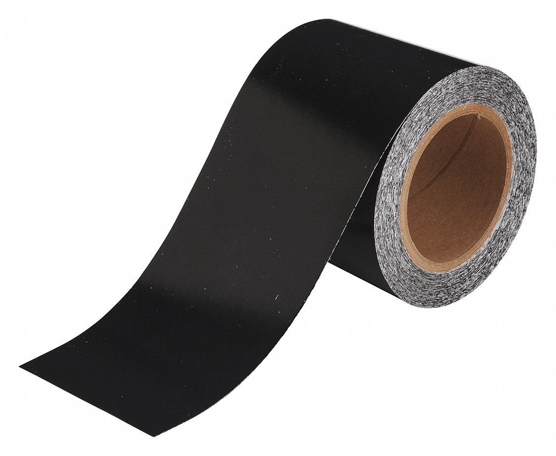 Pipe Marking Tape: Black, 4 in Wd, 90 ft Roll Lg, Vinyl, 4 in Roll Wd, 1, 080 in Lg