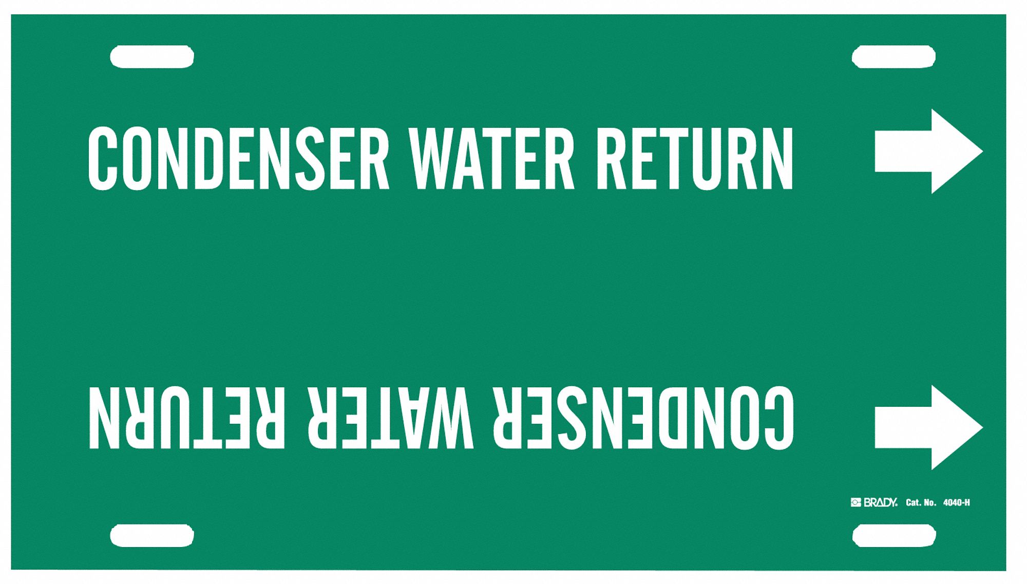 Pipe Marker: Condenser Water Return, Green, White, Fits 10 to 15 in Pipe O.D., 1 Pipe Markers
