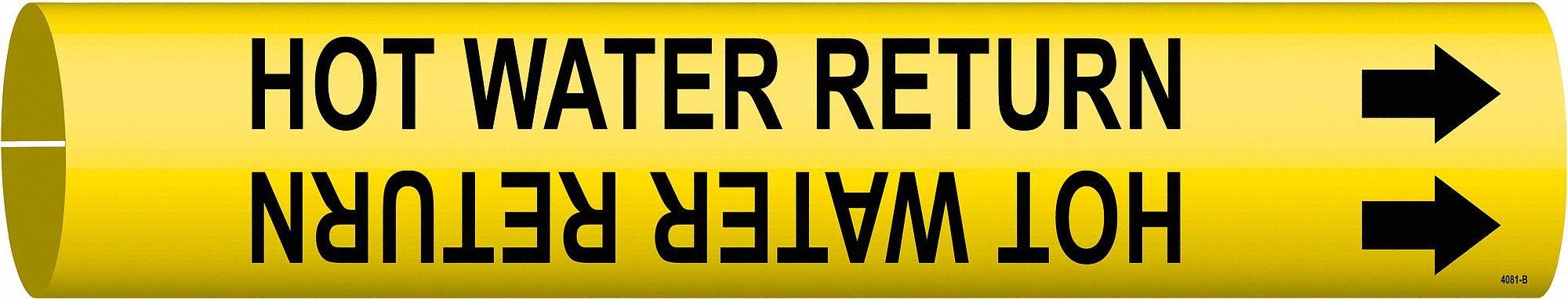 Pipe Marker: Hot Water Return, Yellow, Black, Fits 1 1/2 to 2 3/8 in Pipe O.D., 1 Pipe Markers