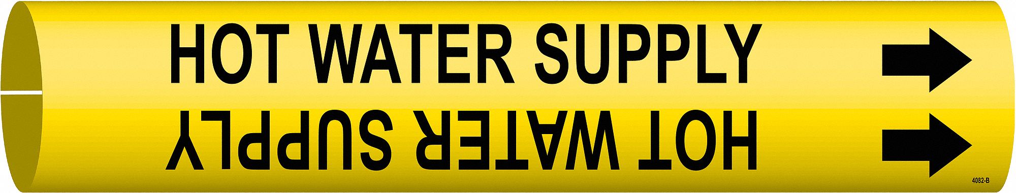 Pipe Marker: Hot Water Supply, Yellow, Black, Fits 1 1/2 to 2 3/8 in Pipe O.D., 1 Pipe Markers