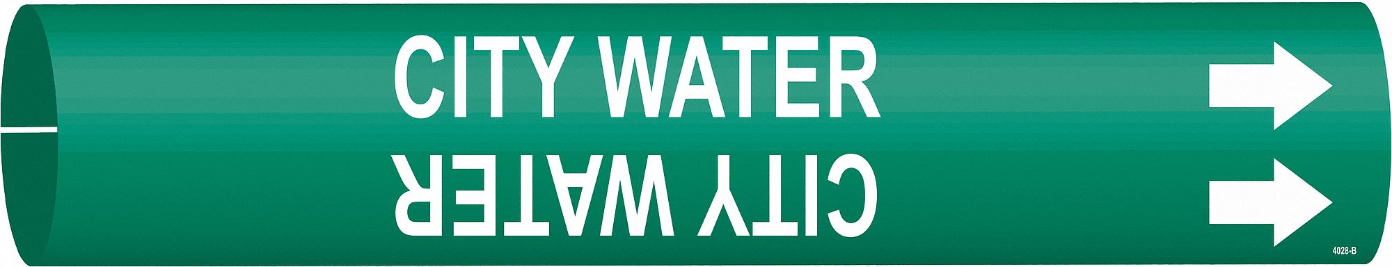 Pipe Marker: City Water, Green, White, Fits 1 1/2 to 2 3/8 in Pipe O.D., 1 Pipe Markers, With Arrows