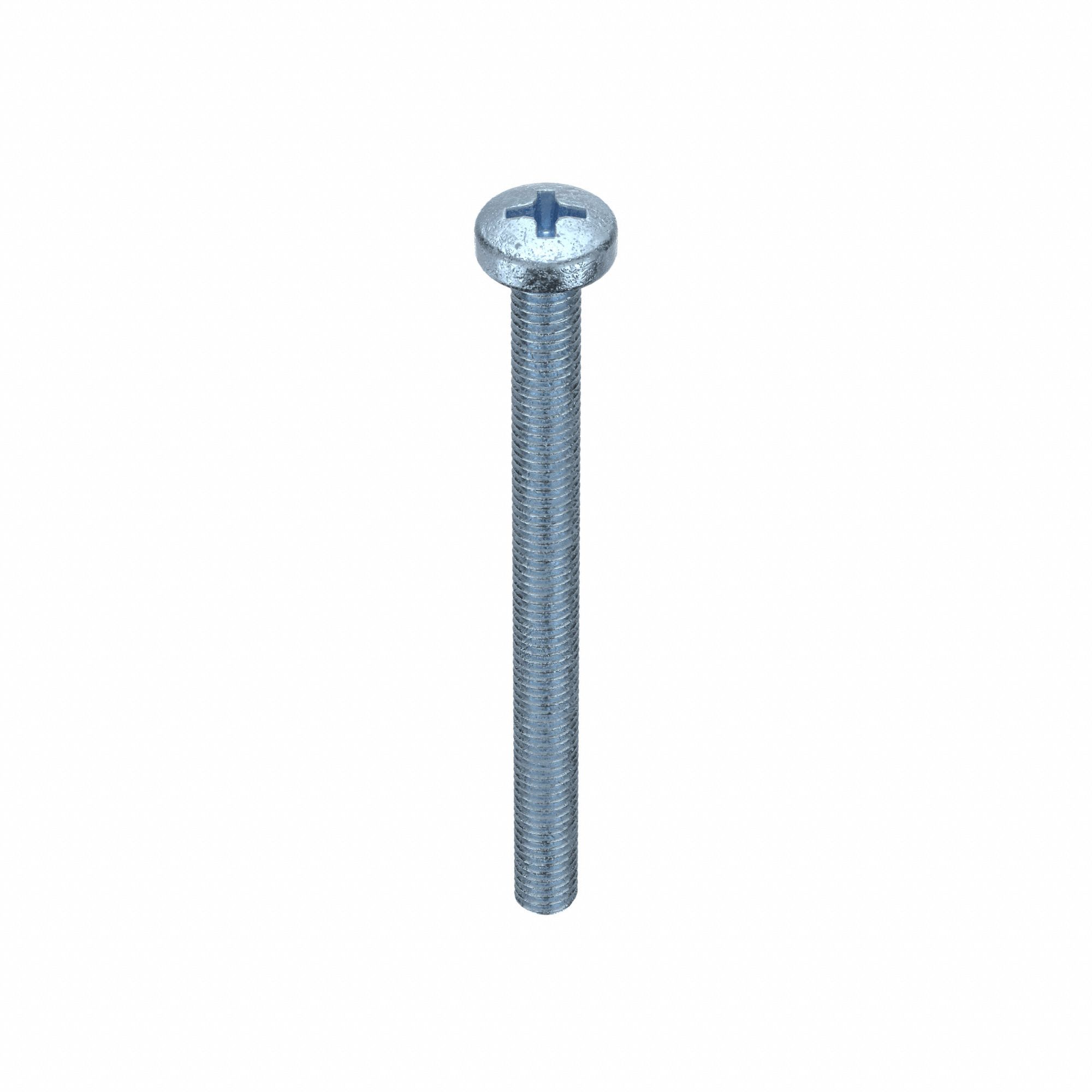 Machine Screws: M6x1.00 Thread Size, 75 mm Lg, Steel, Zinc-Plated, Pan, Phillips, 10 PK