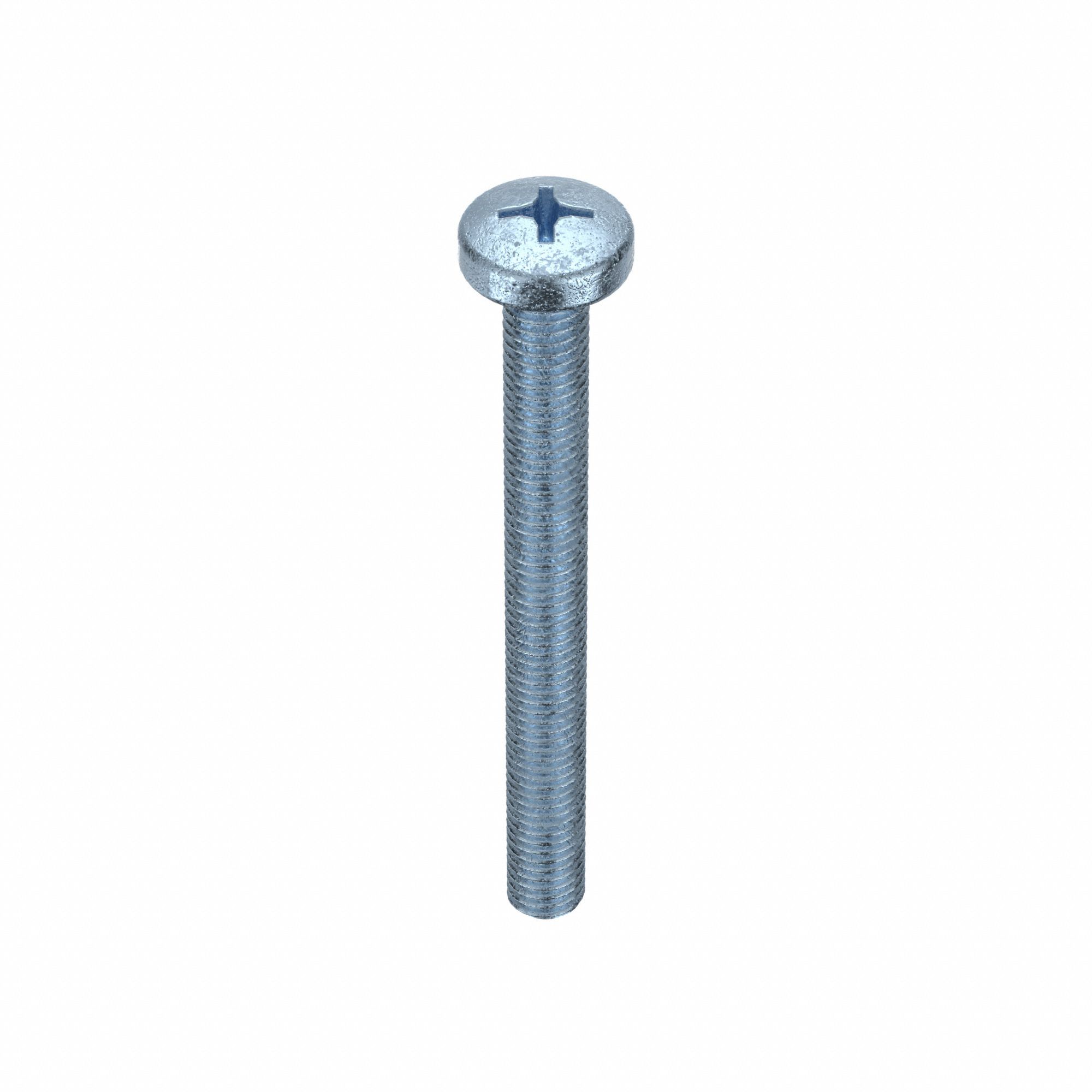 Machine Screws: M8x1.25 Thread Size, 80 mm Lg, Steel, Zinc-Plated, Pan, Phillips, Machine Screw