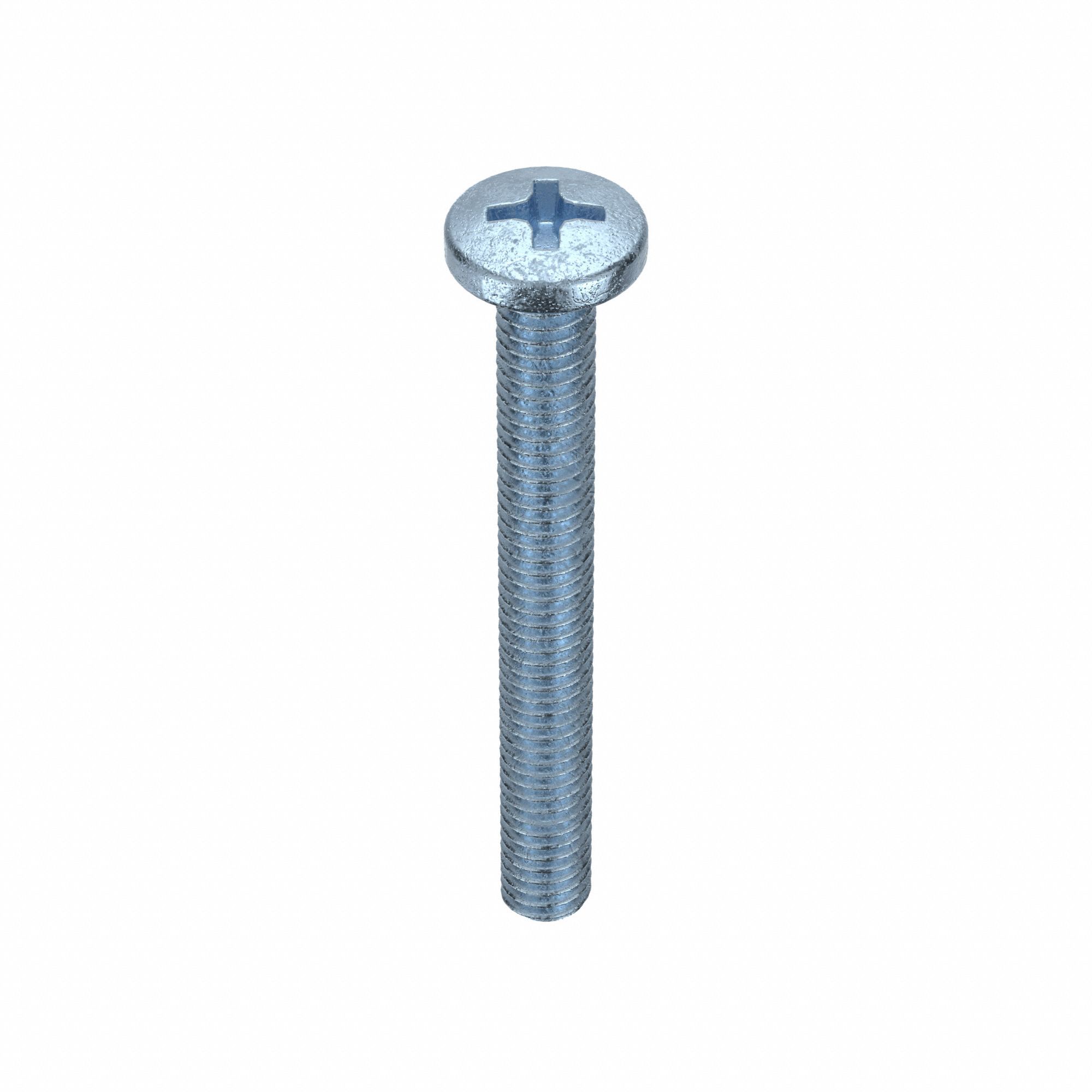 Machine Screws: M4x0.70 Thread Size, 35 mm Lg, Steel, Zinc-Plated, Pan, JIS Phillips, 25 PK