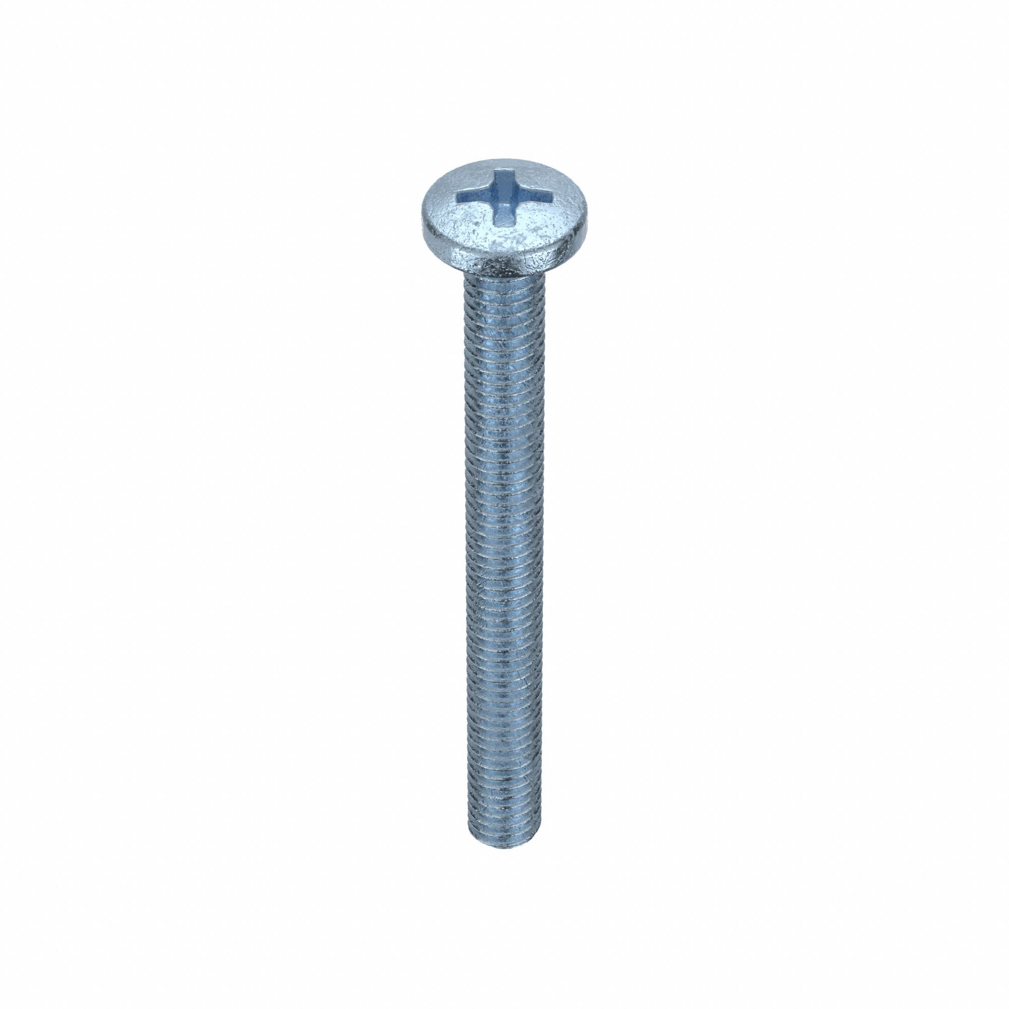 Machine Screws: M4x0.70 Thread Size, 40 mm Lg, Steel, Zinc-Plated, Pan, JIS Phillips, 25 PK
