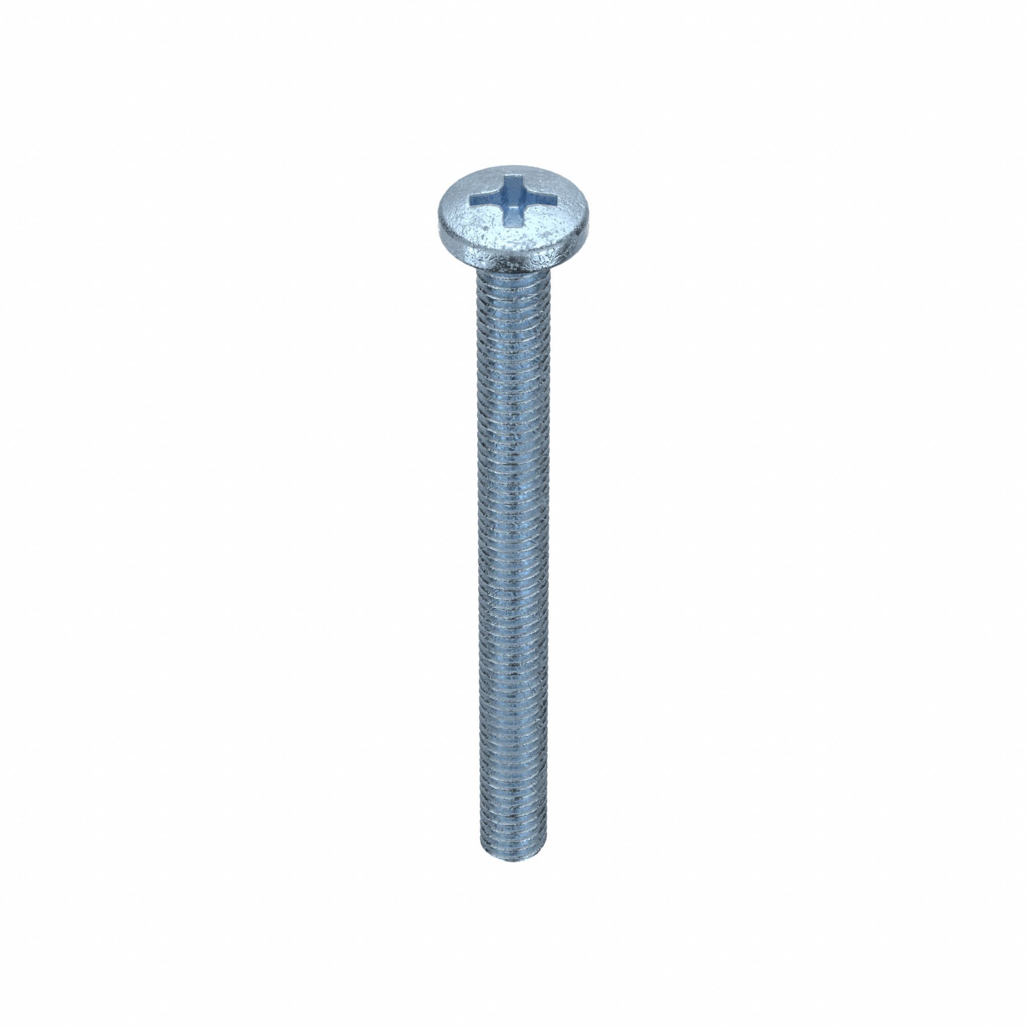 Machine Screws: M4x0.70 Thread Size, 45 mm Lg, Steel, Zinc-Plated, Pan, JIS Phillips, 25 PK