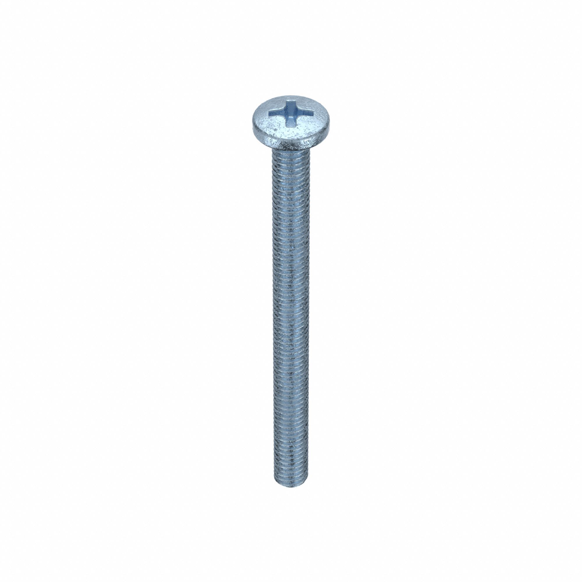Machine Screws: M4x0.70 Thread Size, 50 mm Lg, Steel, Zinc-Plated, Pan, JIS Phillips, 25 PK