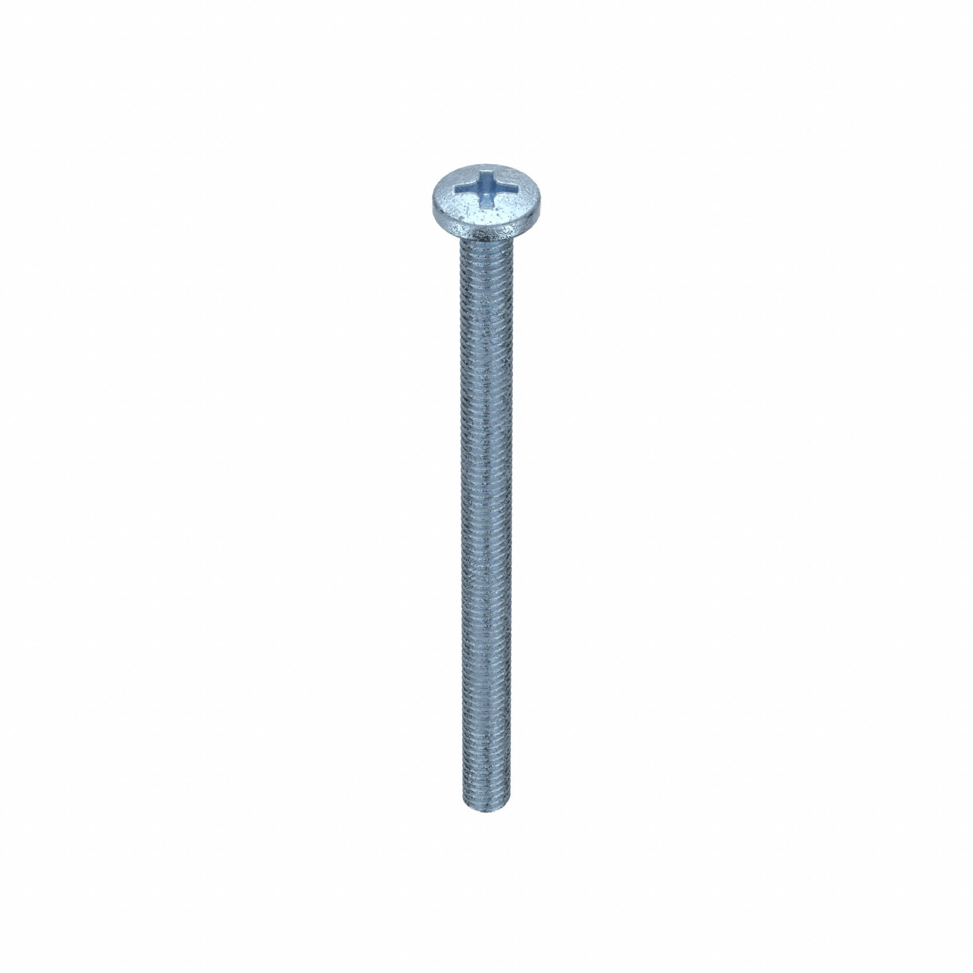 Machine Screws: M4x0.70 Thread Size, 60 mm Lg, Steel, Zinc-Plated, Pan, JIS Phillips, 10 PK