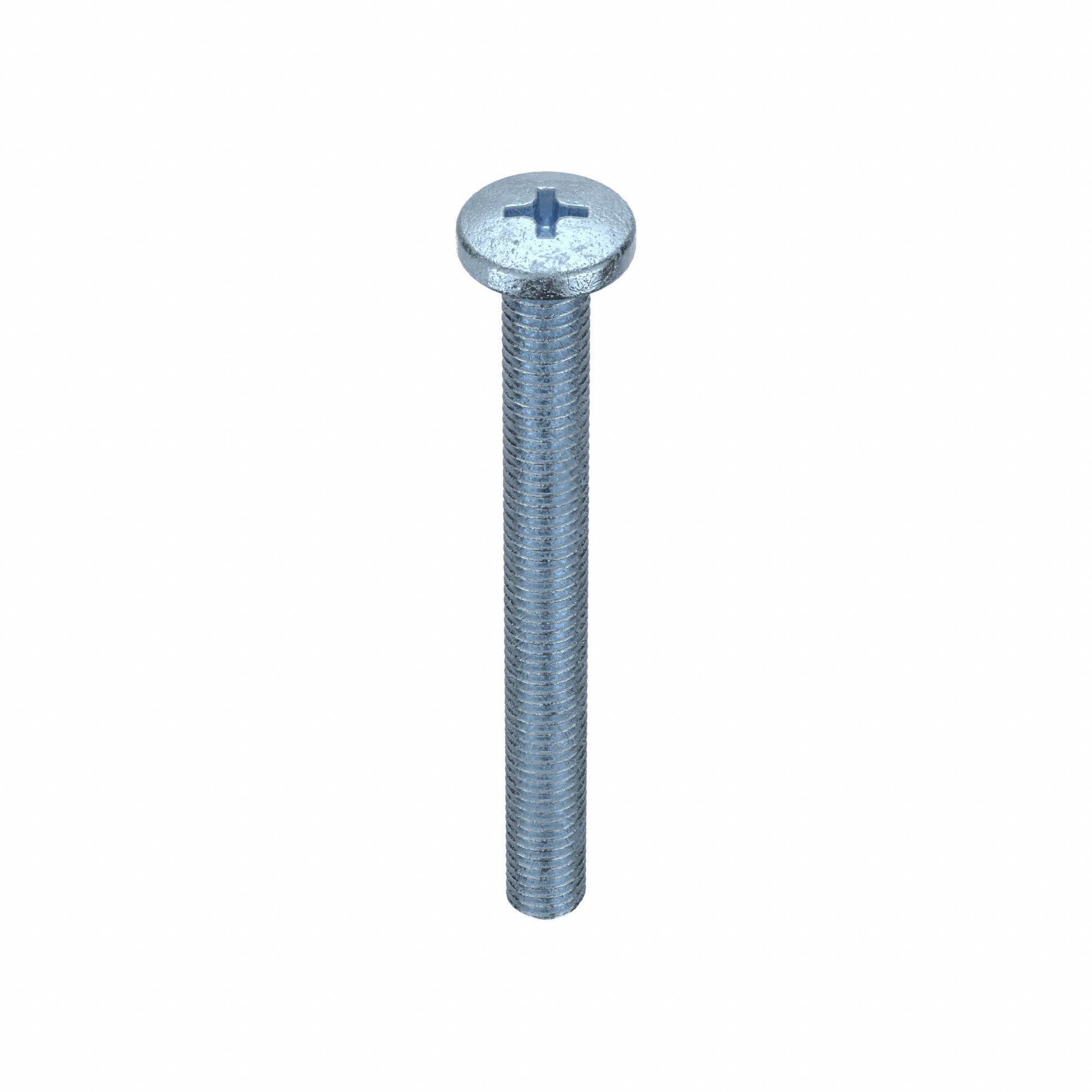 Machine Screws: M5x0.80 Thread Size, 50 mm Lg, Steel, Zinc-Plated, Pan, JIS Phillips, 10 PK