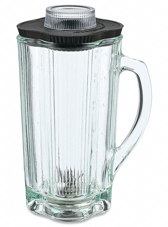 Blender Container with Lid and Blade: 40 oz Container Capacity, Black/Clear, Glass