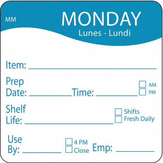 DAYMARK, Blue, Monday, Day of the Week Label - 6GUR1|1122121 - Grainger