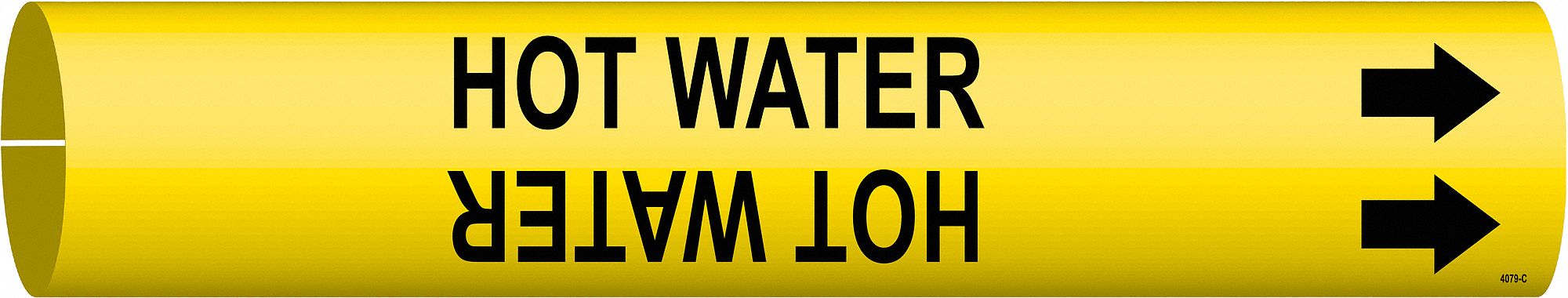 Pipe Marker: Hot Water, Yellow, Black, Fits 2 1/2 to 3 7/8 in Pipe O.D., 1 Pipe Markers, With Arrows