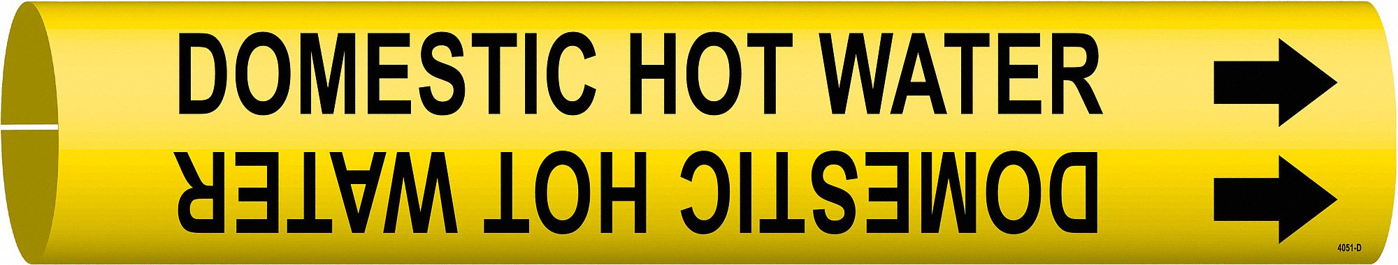 Pipe Marker: Domestic Hot Water, Yellow, Black, Fits 4 to 6 in Pipe O.D., 1 Pipe Markers