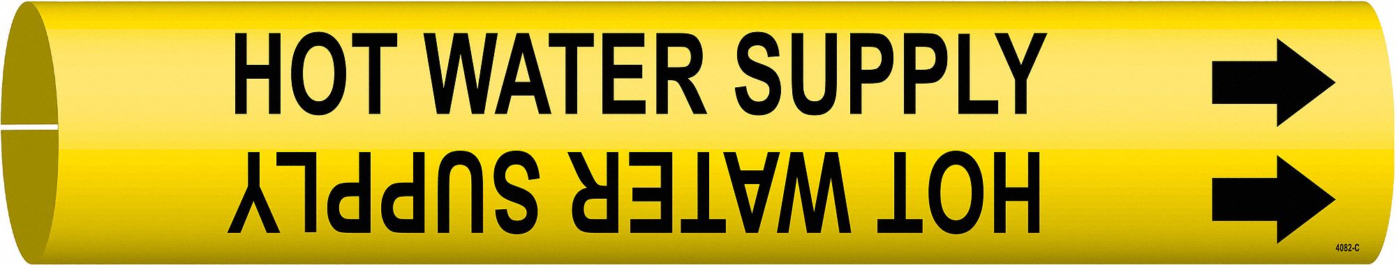 Pipe Marker: Hot Water Supply, Yellow, Black, Fits 2 1/2 to 3 7/8 in Pipe O.D., 1 Pipe Markers