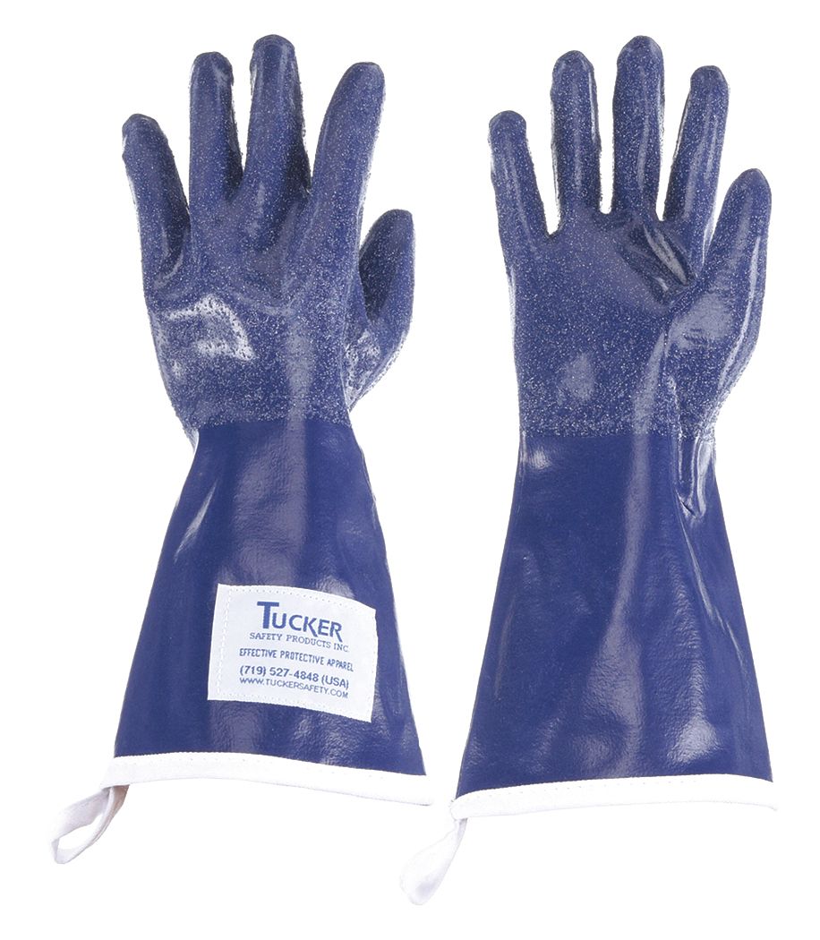COATED GLOVES, M (8), 14 IN LENGTH, SANDY, NITRILE, COTTON, BLUE, GAUNTLET CUFF