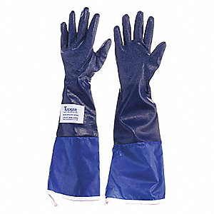 COATED GLOVES, L (9), 20 IN LENGTH, SANDY, NITRILE, COTTON, BLUE, GAUNTLET CUFF