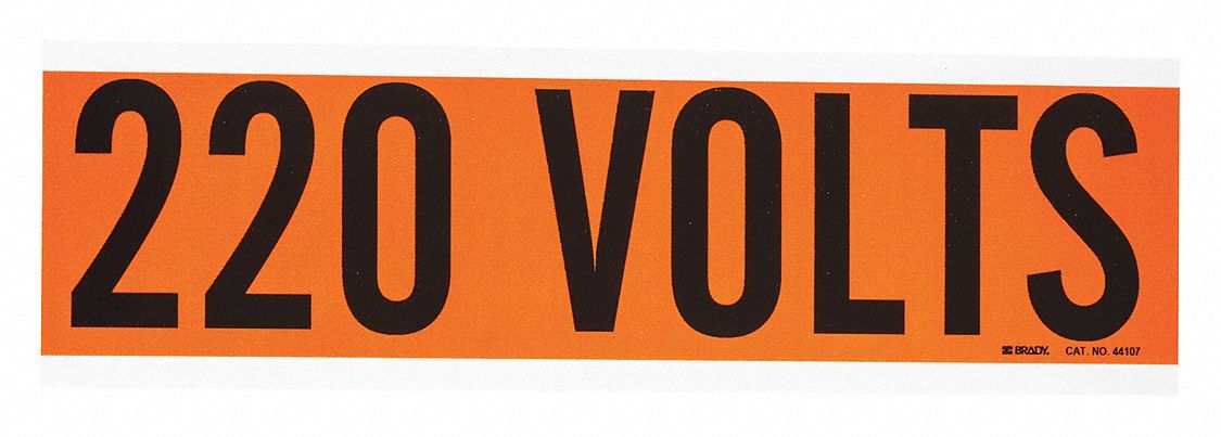 Conduit and Voltage Markers: 9 in Label Wd, 2 1/4 in Label Ht, 220 Volts, 1 Markers per Card