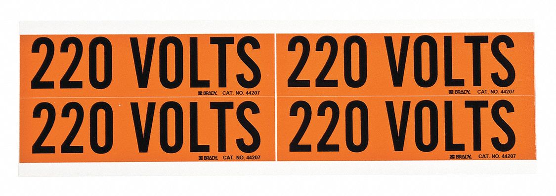 Conduit and Voltage Markers: 4 1/8 in Label Wd, 1 1/8 in Label Ht, 220 Volts, B Label