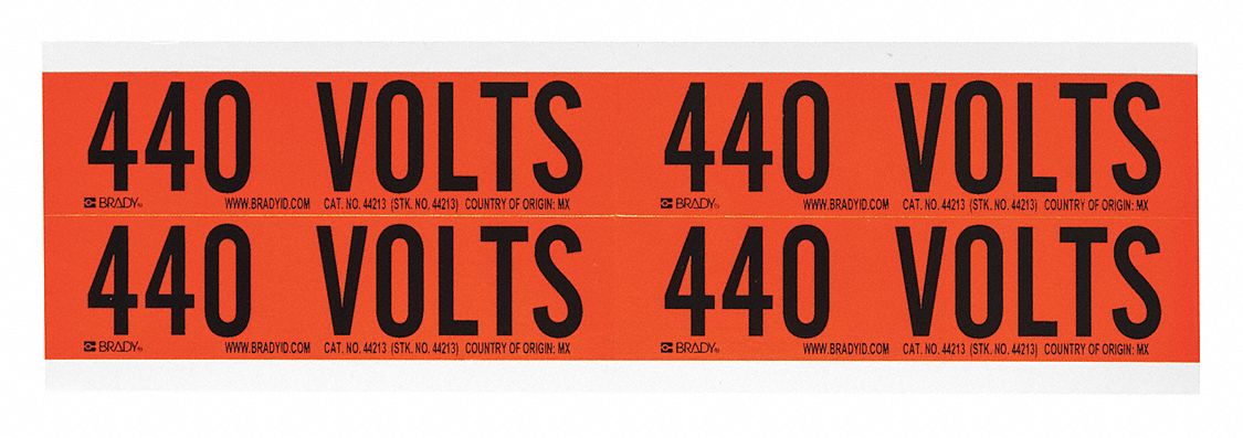 Conduit and Voltage Markers: 4 1/8 in Label Wd, 1 1/8 in Label Ht, 440 Volts, B Label