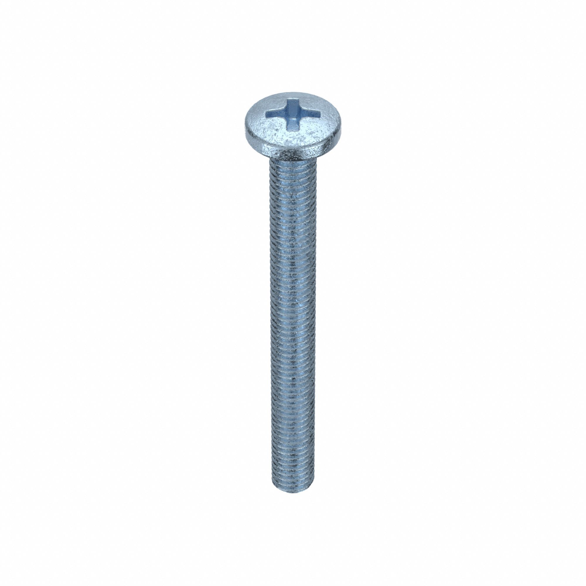 Machine Screws: M6x1.00 Thread Size, 60 mm Lg, Steel, Zinc-Plated, Pan, JIS Phillips, 10 PK
